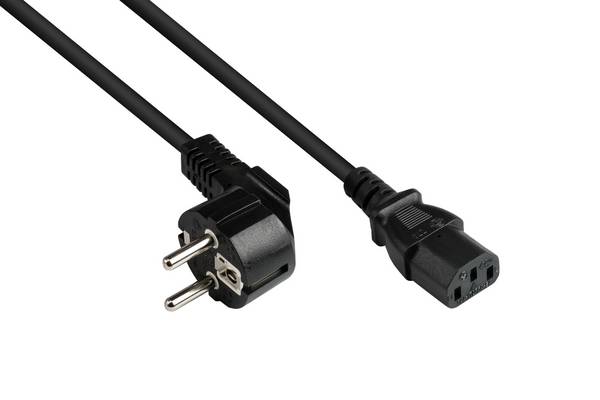Good Connections® Netzkabel Schutzkontakt-Stecker (gewinkelt) an C13 (gerade), schwarz, 0,75 mm², 0,5 m