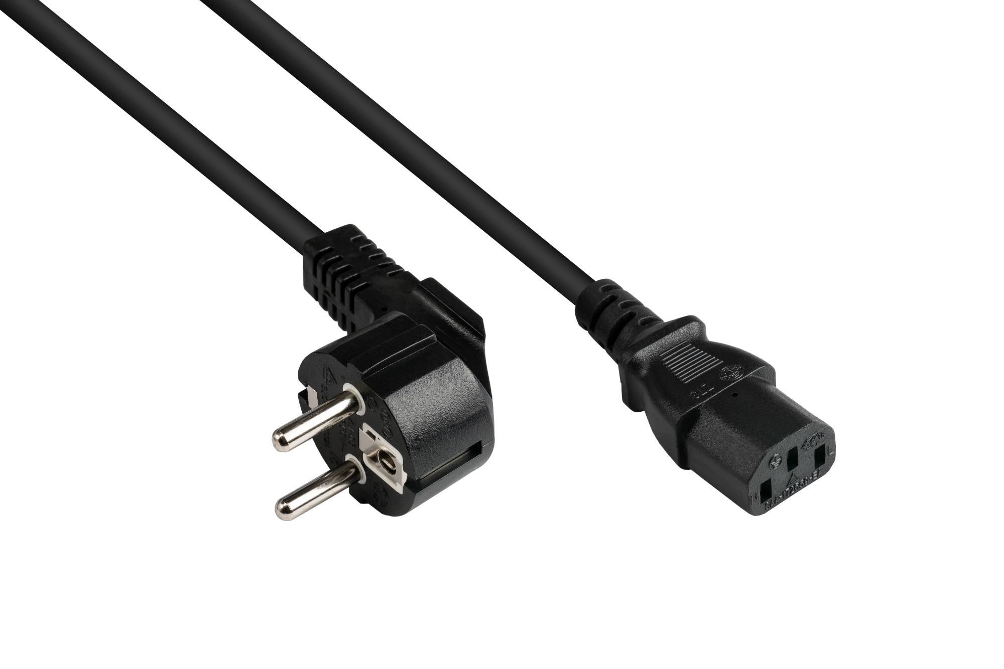 Good Connections® Netzkabel Schutzkontakt-Stecker (gewinkelt) an C13 (gerade), schwarz, 0,75 mm², 0,5 m-0