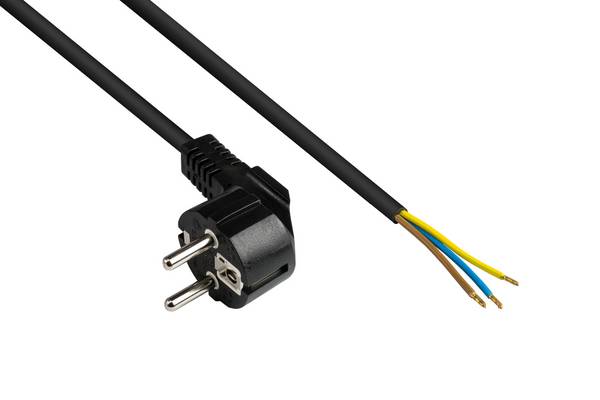 Good Connections® Netzkabel Schutzkontakt-Stecker (gewinkelt) an abisolierte Enden, schwarz, 0,75 mm², 1,5 m