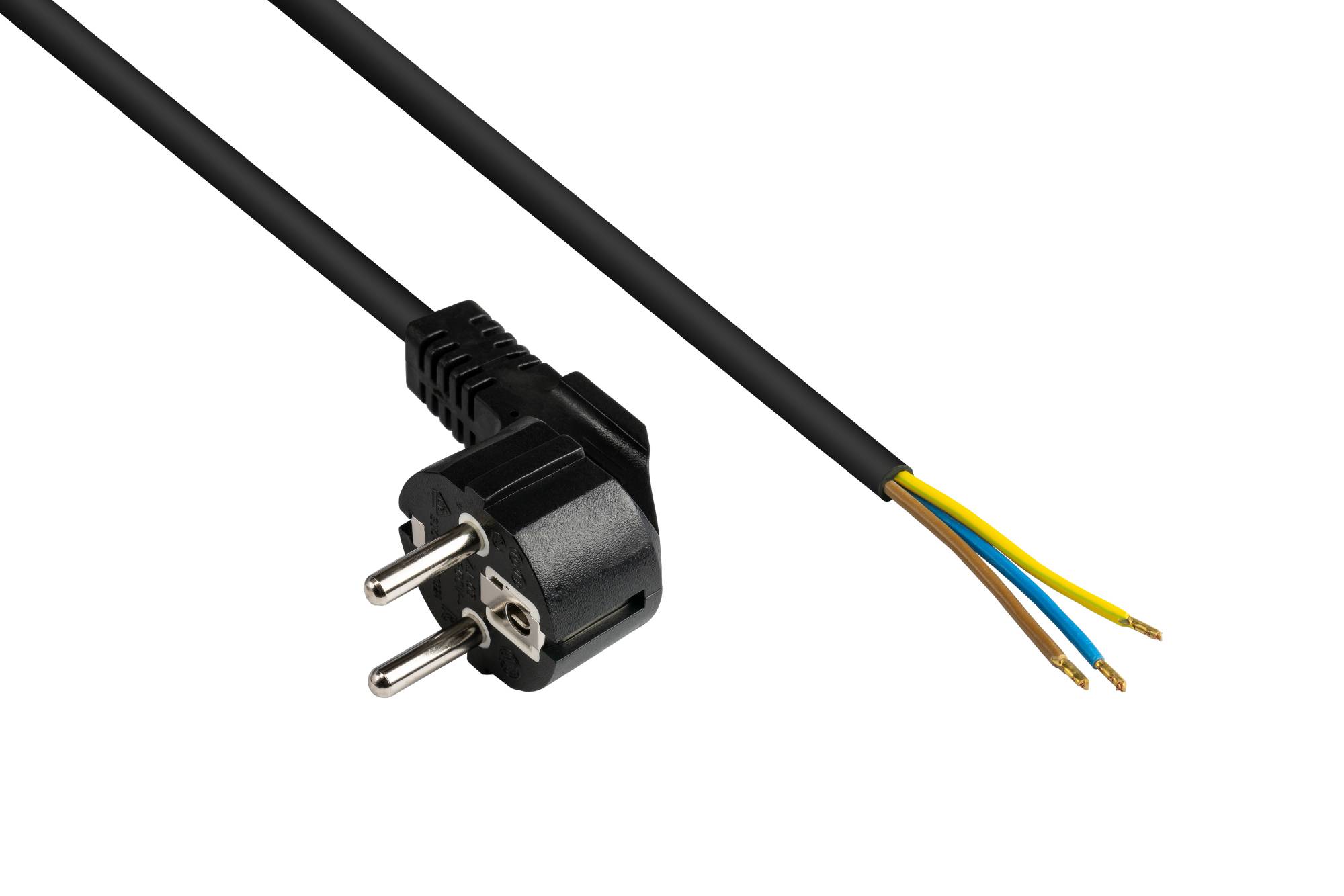 Good Connections® Netzkabel Schutzkontakt-Stecker (gewinkelt) an abisolierte Enden, schwarz, 0,75 mm², 1,5 m-0