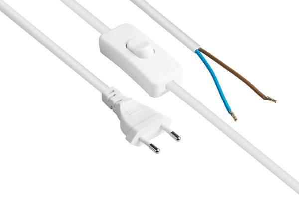 Good Connections® Euro-Netzkabel Euro-Stecker Typ C (gerade) an abisolierte Enden, mit Schalter, weiß, 0,75 mm², 1,5 m