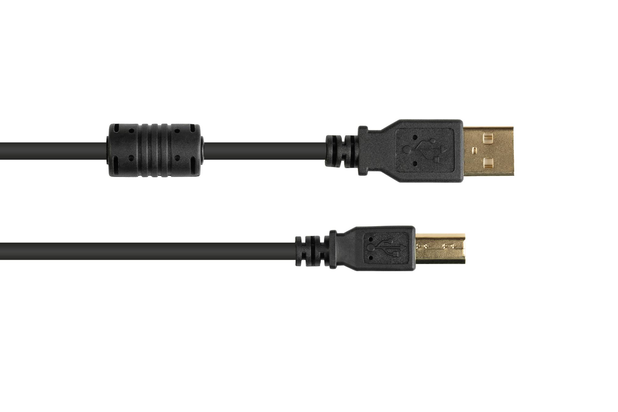 Good Connections® Anschlusskabel USB 2.0 Stecker A an Stecker B, mit Ferritkern, vergoldet, schwarz, 5m-1