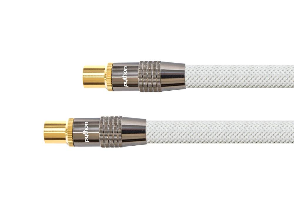 Python® Series Antennenkabel, IEC/Koax Stecker an Buchse, vergoldet, Schirmmaß 120 dB, 75 Ohm, Nylongeflecht weiß, 3m-0