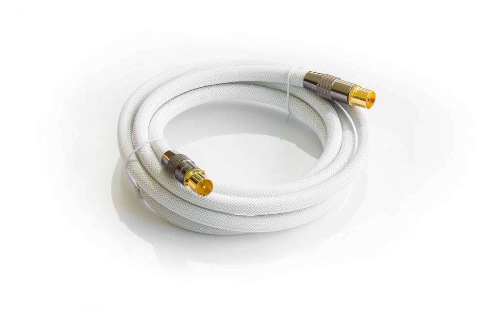 Python® Series Antennenkabel, IEC/Koax Stecker an Buchse, vergoldet, Schirmmaß 120 dB, 75 Ohm, Nylongeflecht weiß, 3m-1
