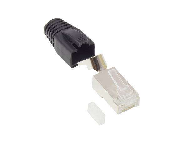 RJ45 Netzwerkstecker Cat.6A, geschirmt, für Cat.7, Cat.6A, Cat.6 Kabel, schwarz