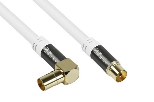 TV Antennenkabel SmartFLEX, IEC/Koax Stecker 90° an Buchse, vergoldet, 120dB, 75 Ohm, weiß, 2m