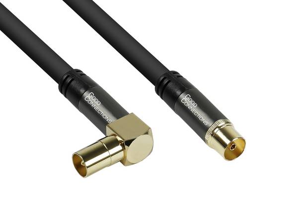 TV Antennenkabel SmartFLEX, IEC/Koax Stecker 90° an Buchse, vergoldet, 120dB, 75 Ohm, schwarz, 30m