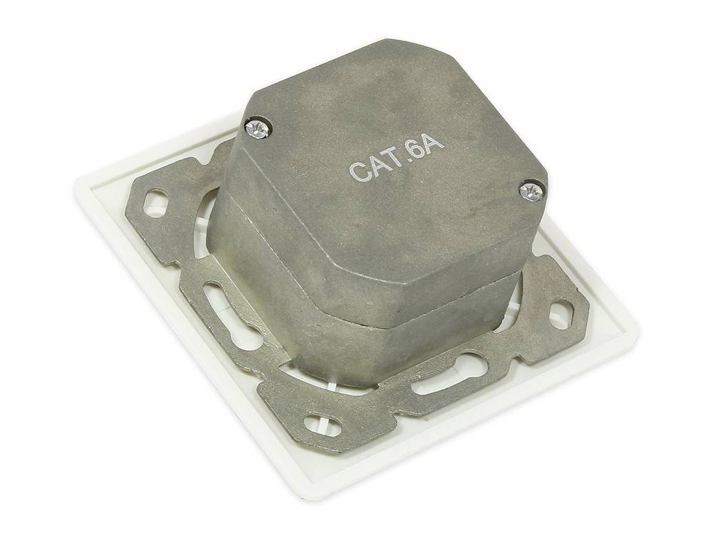 Good Connections® Netzwerkdose Cat. 6A, 2xRJ45, geschirmt, UP, DESIGNFÄHIG, vertikale Kabelzuführung, perlweiß RAL1013-1