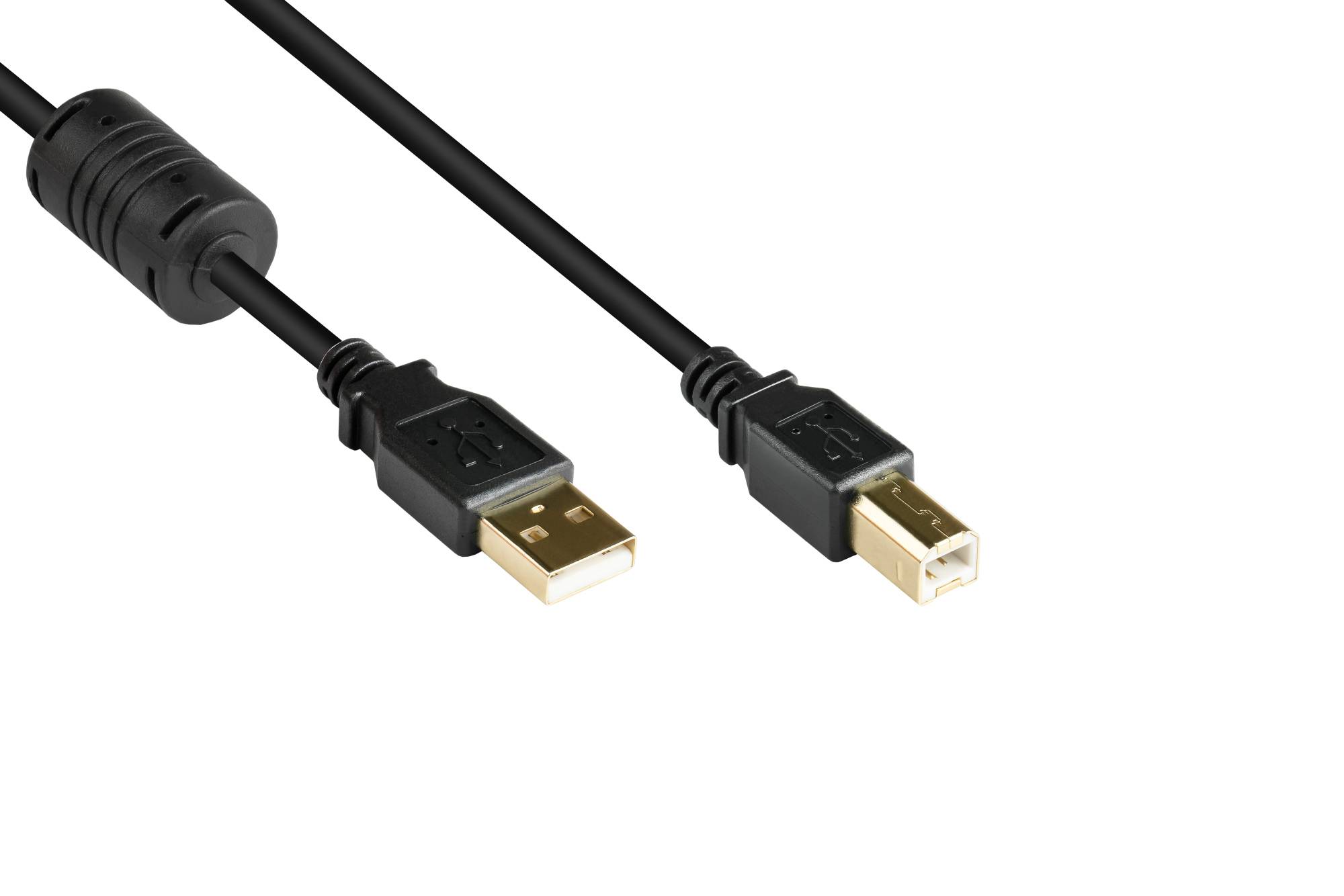 Good Connections® Anschlusskabel USB 2.0 Stecker A an Stecker B, mit Ferritkern, vergoldet, schwarz, 5m-0