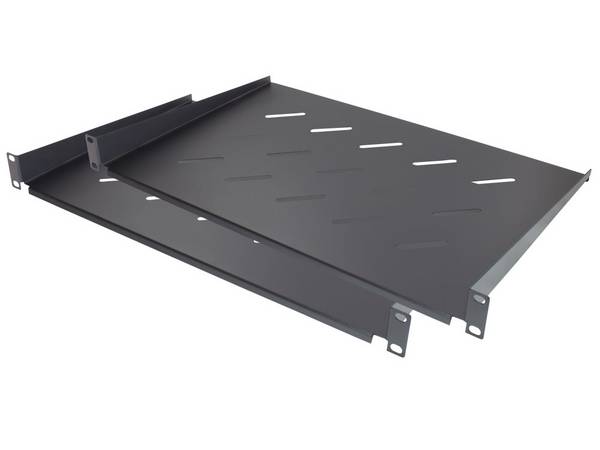 19" Fachboden, Befestigung vorne, Einbautiefe 300 mm, 2er Set, tiefschwarz (RAL9005), Good Connections®
