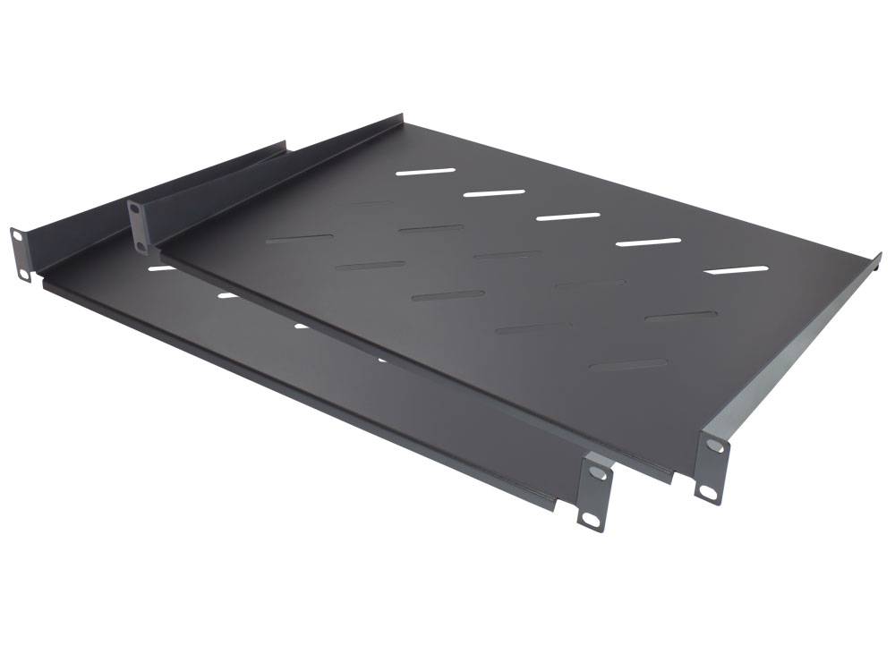 19" Fachboden, Befestigung vorne, Einbautiefe 300 mm, 2er Set, tiefschwarz (RAL9005), Good Connections®-0