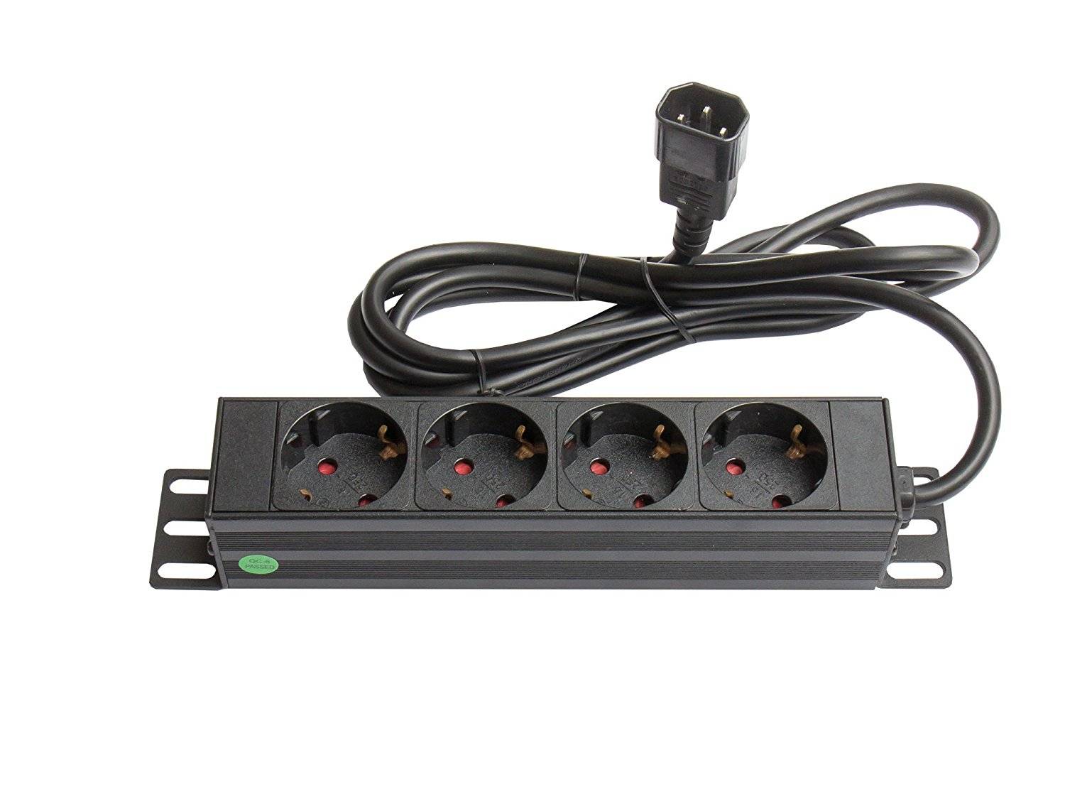 Good Connections® 10" Steckdosenleiste, 1HE, Kaltgeräte-Stecker C14 an 4x Schutzkontakt-Buchse, Aluminiumprofil, schwarz-0