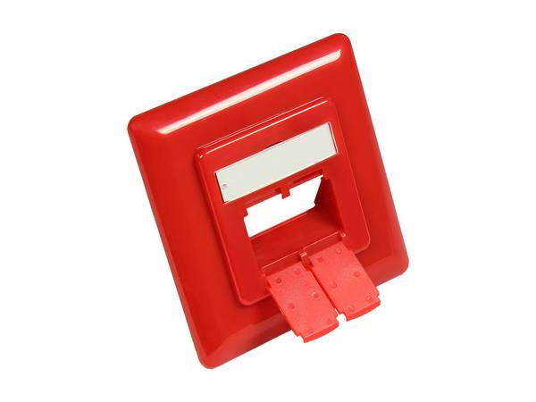 Zentralstück 50x50mm inkl. Abdeckrahmen 80x80mm für Netzwerkdosen, verkehrsrot RAL3020