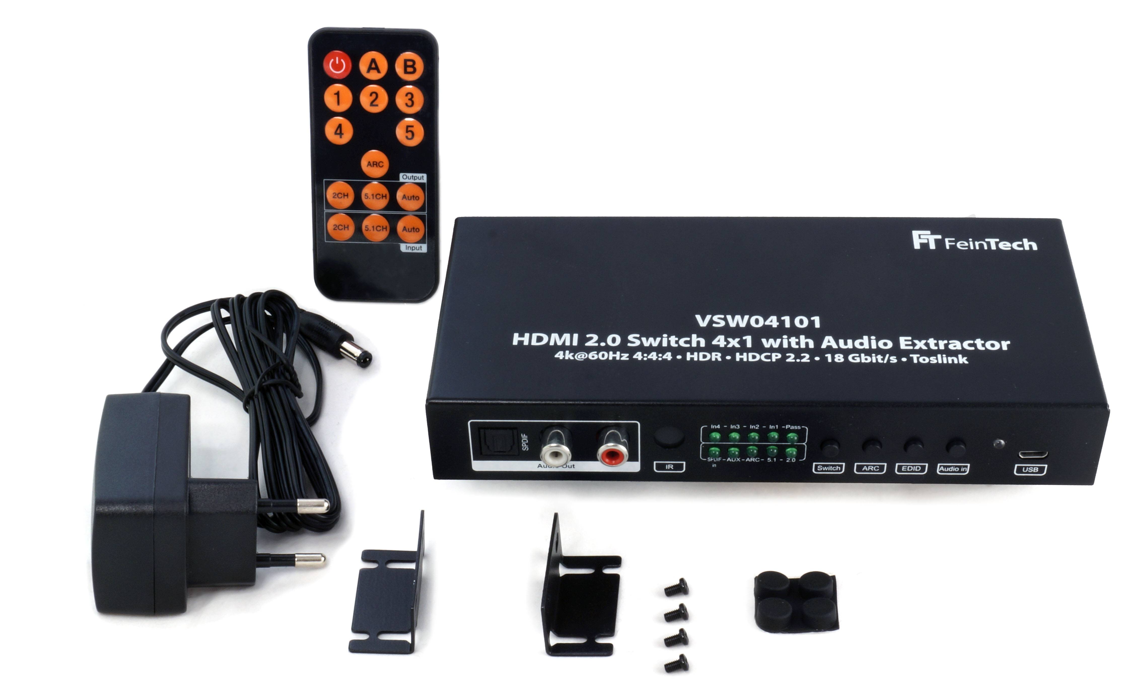 FeinTech VSW04101 HDMI 2.0 Switch 4 x 1 mit Audio Extractor 4K@60Hz HDR-2