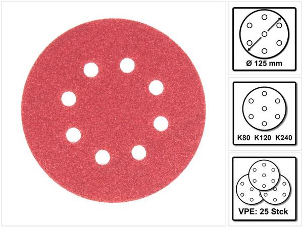 Bosch Exzenter Schleifpapier Set mit Klett gelocht K80 K120 K240 125 mm 25 Stück ( 2607019497 )
