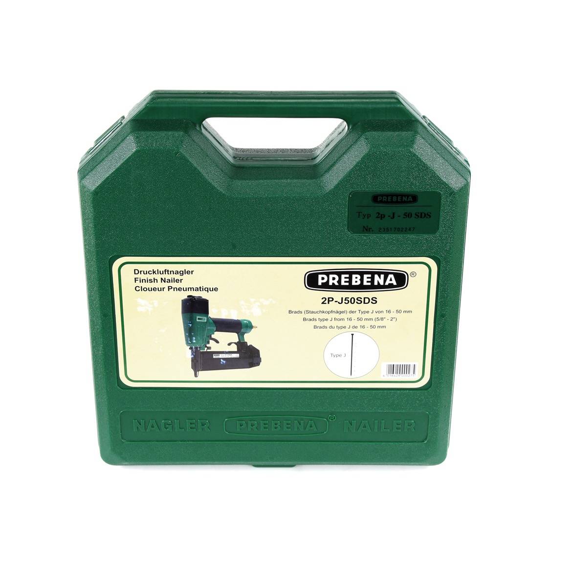 Prebena 2P-J50SDS Luftdruck Druckluftnagler 5-7 bar im Transportkoffer-3