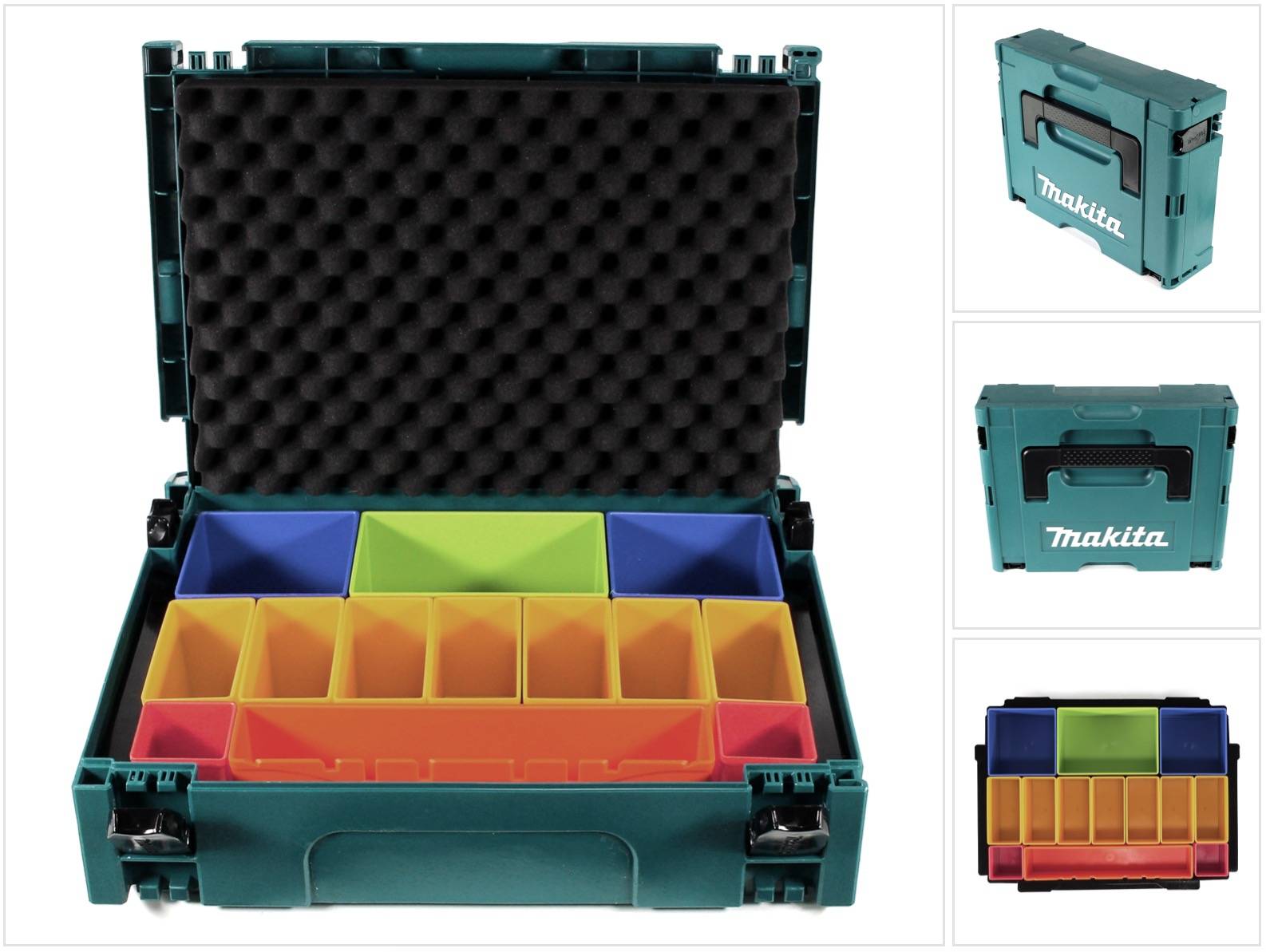 Makita MAKPAC 1 Systemkoffer + Boxeneinsatz mit farbigen Boxen P-83652 + Deckeleinlage Schaumstoff-0