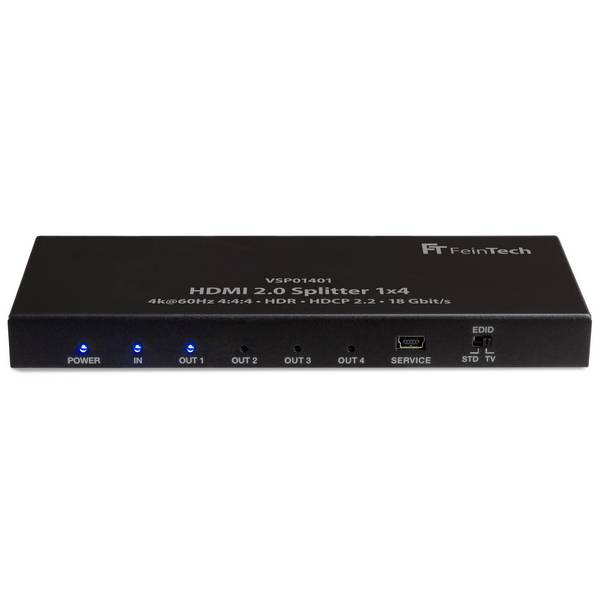 FeinTech VSP01401 HDMI 2.0 Splitter 1 In 4 Out mit Downscaler 4K