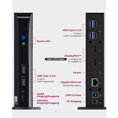 IB-DK2242AC, USB 3.0 Notebook DockingStation, USB 3.0 auf: 6x USB 3.0+2x Video (DP)+1x GigabitLAN + Audio + Charger