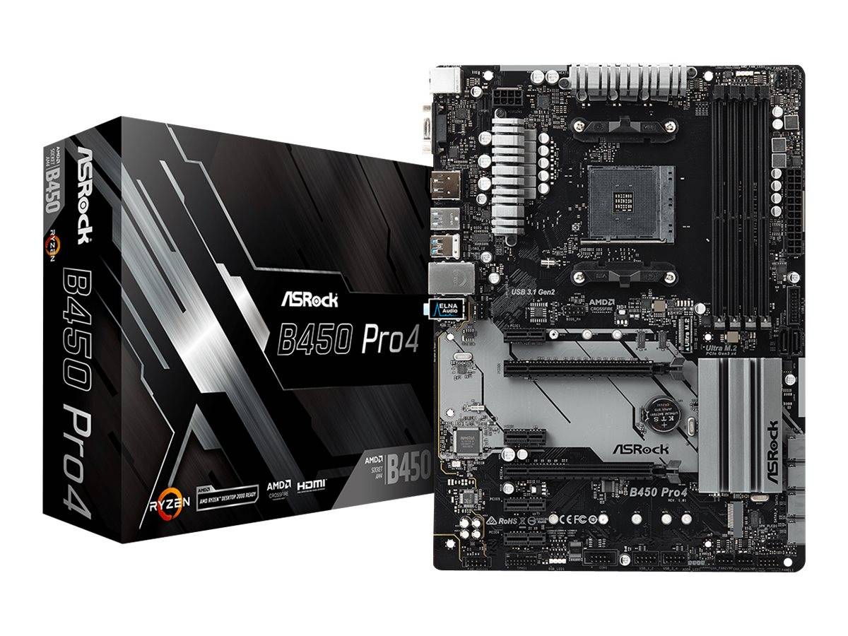 ASRock B450 Pro4 - Motherboard - ATX - Socket AM4 - AMD B450 Chipsatz - USB 3.1 Gen 1, USB-C Gen2, USB 3.1 Gen 2-0