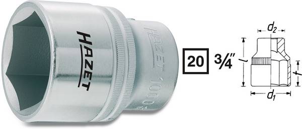 Hazet 1000 1000-50 Außen-Sechskant Steckschlüsseleinsatz 50 mm 3/4" (20 mm)