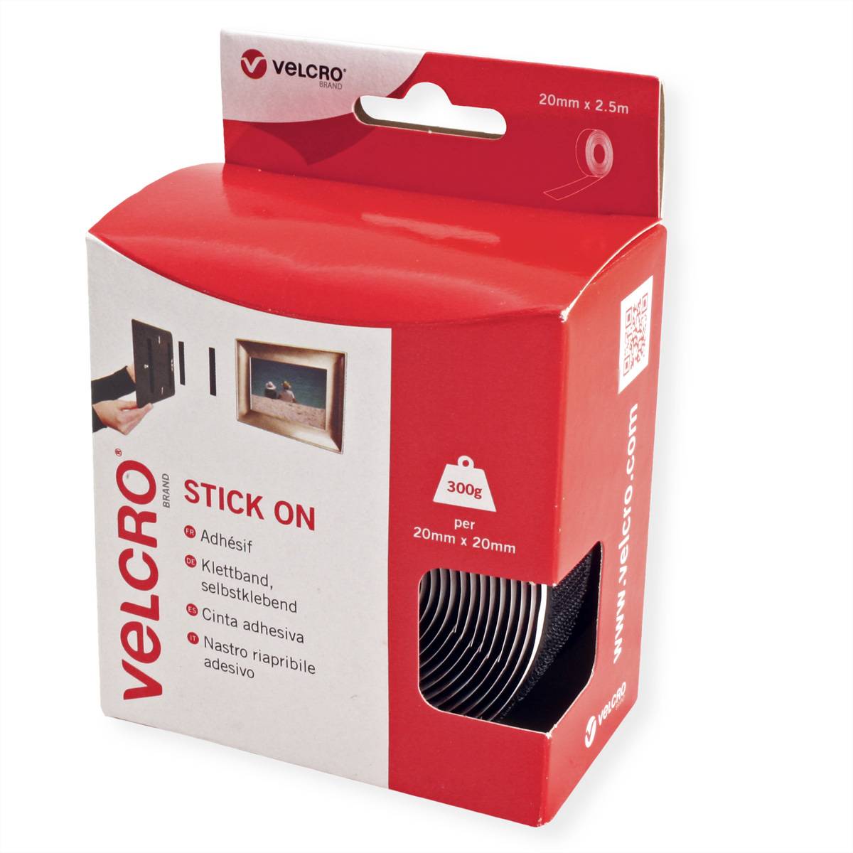 VELCRO® Klettband Selbstklebend, Haken & Flausch 20mm x 2.5m Schwarz-1