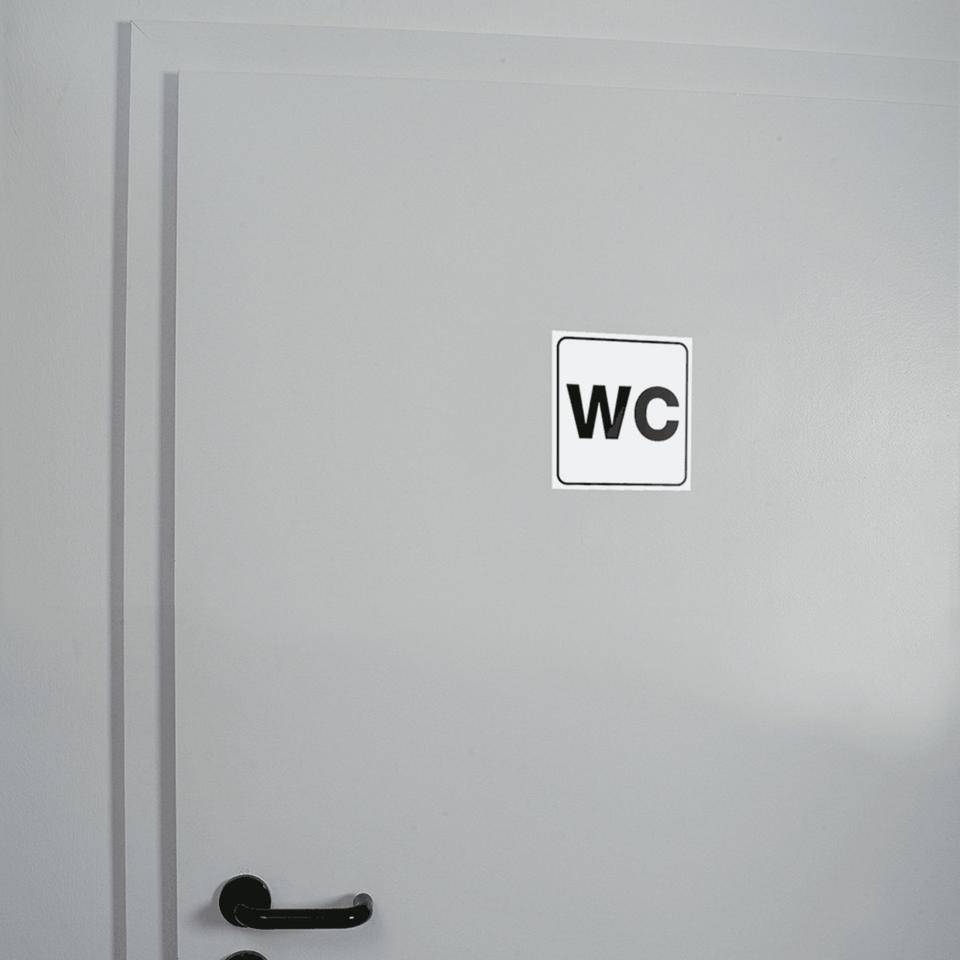 Standard Piktogramm WC, weiß/schwarz, Folie, selbstklebend, 150x150mm, ASR A4.1-1
