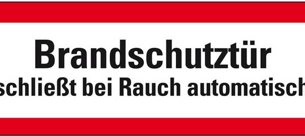 Feuerwehrschild Brandschutztür schließt bei Rauch automatisch, Folie, 297x105mm, DIN 4066