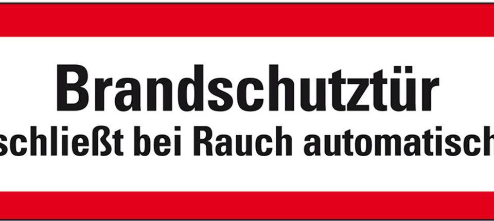 Feuerwehrschild Brandschutztür schließt bei Rauch automatisch, Folie, 297x105mm, DIN 4066-0