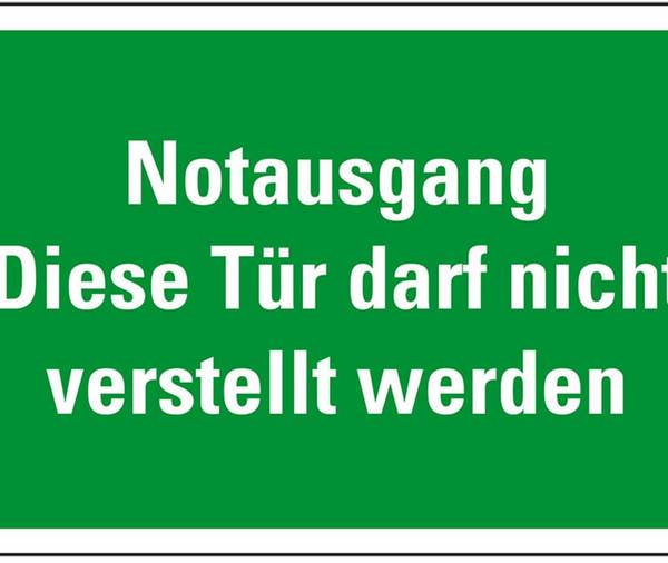 Rettungszeichen Notausgang Tür darf nicht verstellt werden, praxisbewährt, Kunststoff, 300x200mm