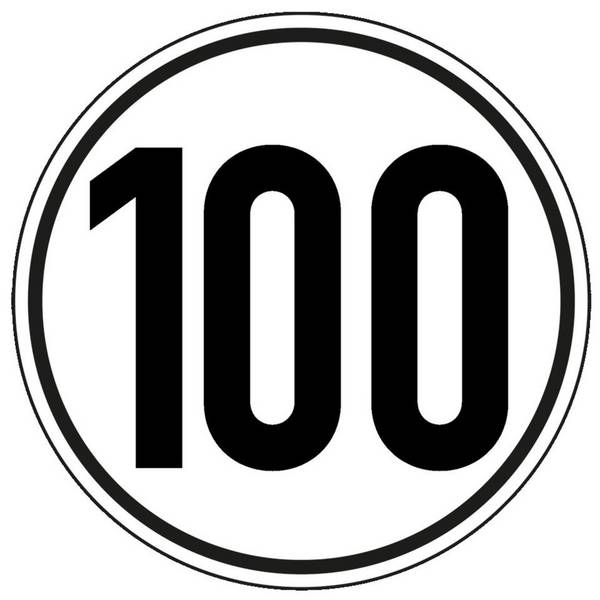 Geschwindigkeits-Schild 100 km/h, gemäß StVZO § 58, Folie, selbstklebend, Ø 200mm