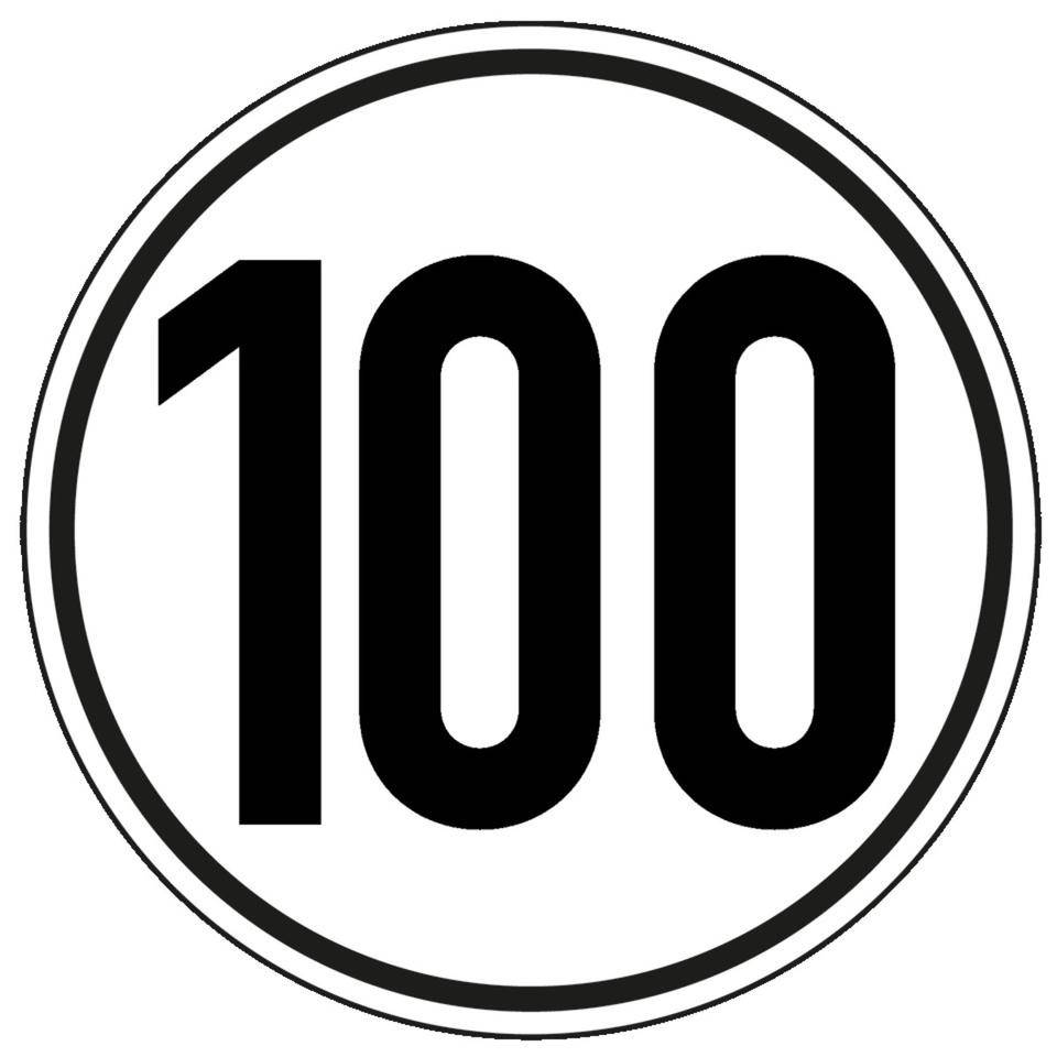 Geschwindigkeits-Schild 100 km/h, gemäß StVZO § 58, Folie, selbstklebend, Ø 200mm-0