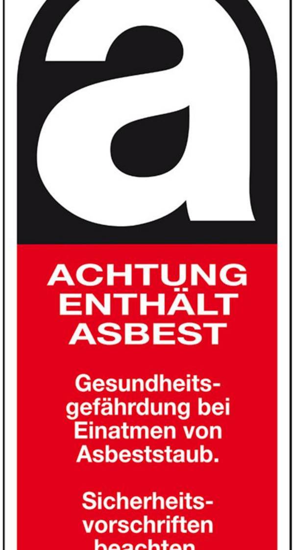 Gefahrenkennzeichen Achtung enthält Asbest, Typ B, Folie, selbstklebend, 100x240mm