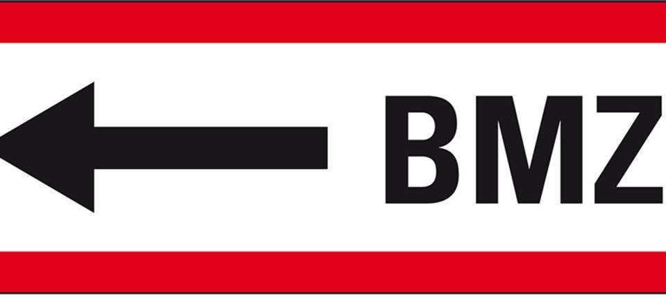 Feuerwehrschild BMZ links, Folie, selbstklebend, 297x105mm, DIN 4066-0