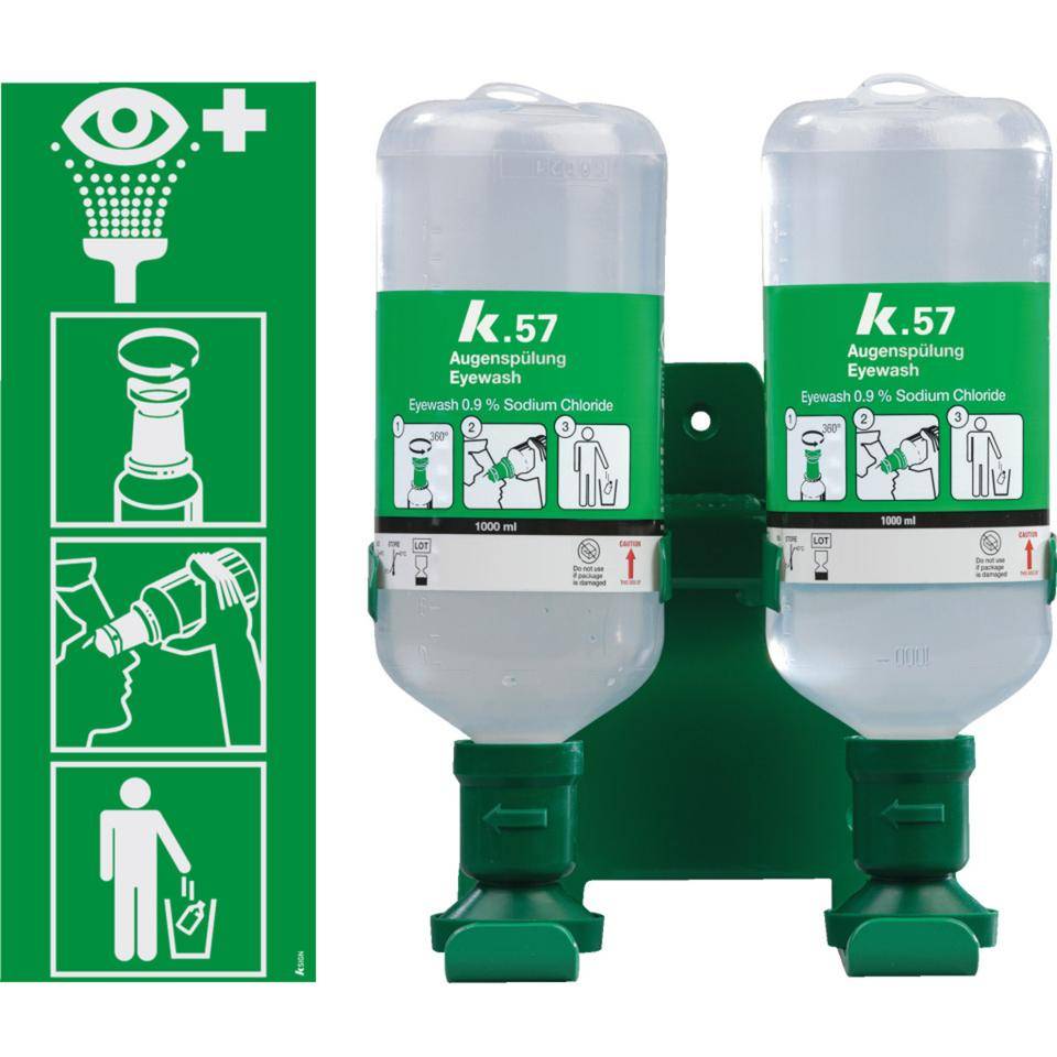K.57 Augenspülstation mit Doppelhalterung, zur Wandmontage, 2x1000ml/Flasche-0