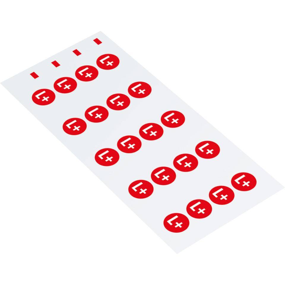 Leiterkennzeichen Gleichstrom Positiv, RoHS-konform, Folie, selbstklebend, Ø 20mm, 20/Bogen, DIN EN 60445 / IEC 60417-1