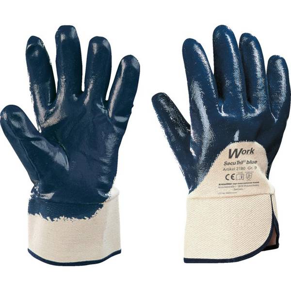 Work Schutzhandschuh SecuTril® Blue, Stulpe, Baumwolltrikot, Nitril, Größe 9, EN 388, Kat. II