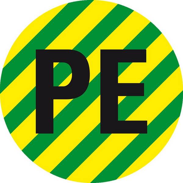 Leiterkennzeichen PE Schutzleiter, RoHS-konform, Folie, selbstklebend, Ø 16mm, 20/Bogen, DIN EN 60445 / IEC 60417