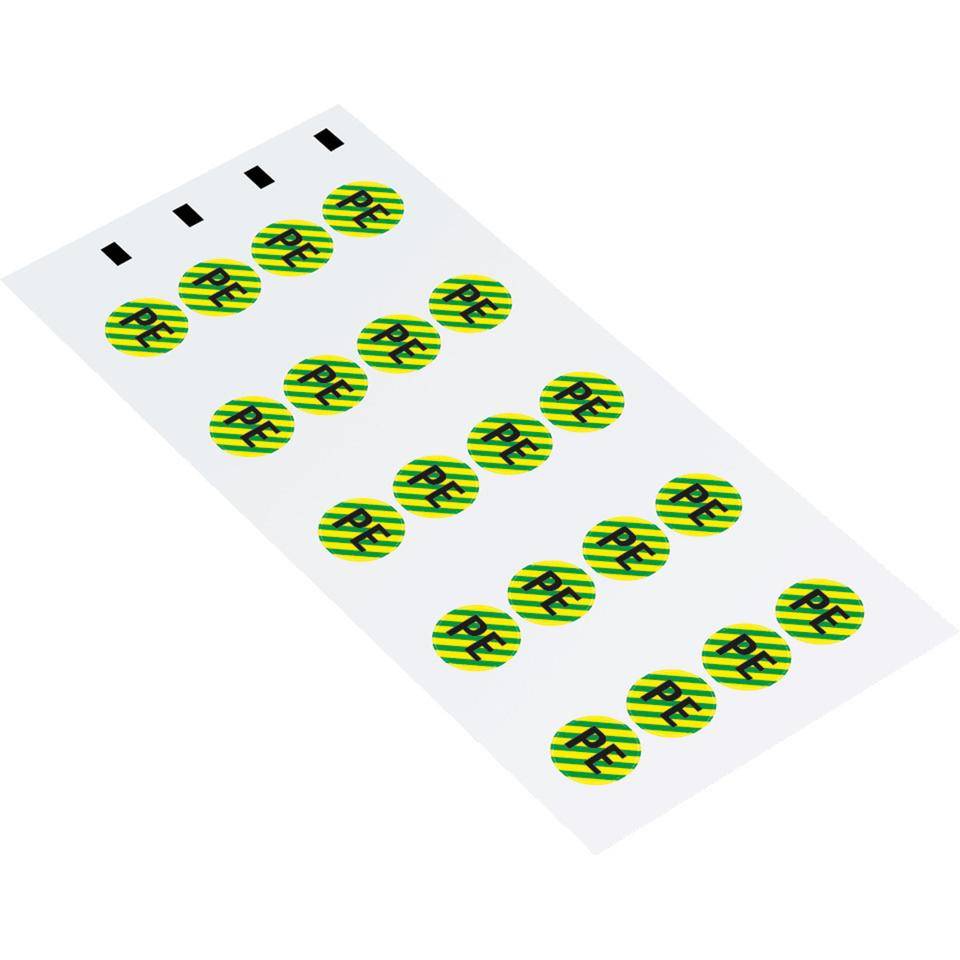 Leiterkennzeichen PE Schutzleiter, RoHS-konform, Folie, selbstklebend, Ø 16mm, 20/Bogen, DIN EN 60445 / IEC 60417-1