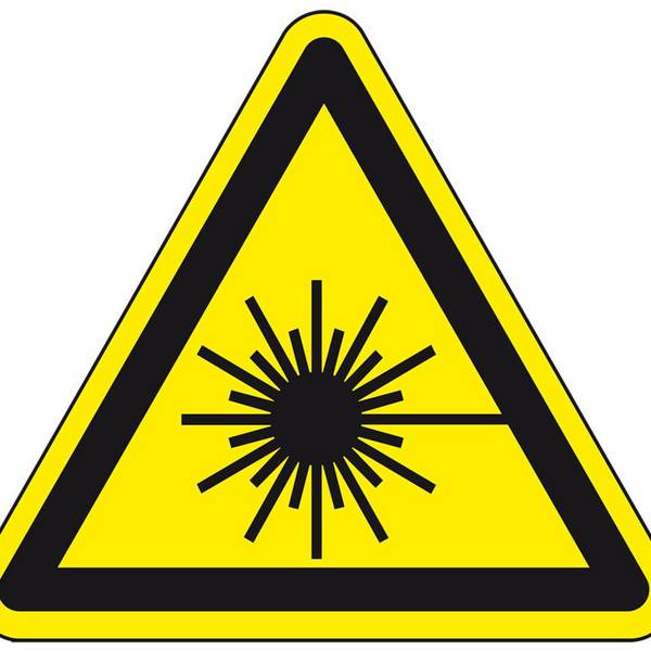 Warnschild Warnung vor Laserstrahl, Folie, selbstklebend, SL 100mm, ASR A1.3, DIN EN ISO 7010 W004