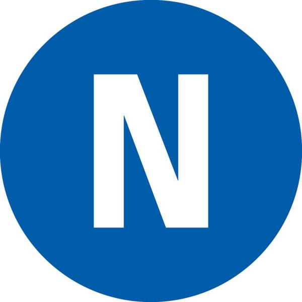 Leiterkennzeichen N Neutralleiter, RoHS-konform, Folie, selbstklebend, Ø 12,5mm, 20/Bogen, DIN EN 60445 / IEC 60417