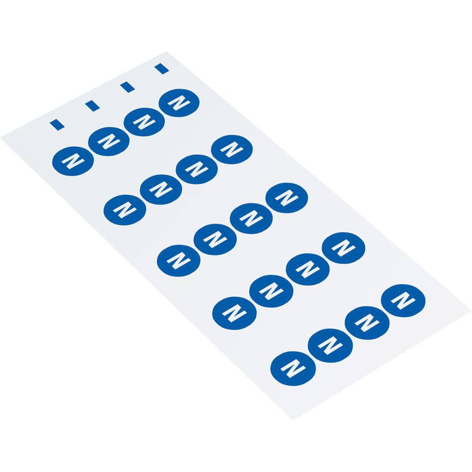 Leiterkennzeichen N Neutralleiter, RoHS-konform, Folie, selbstklebend, Ø 12,5mm, 20/Bogen, DIN EN 60445 / IEC 60417-1