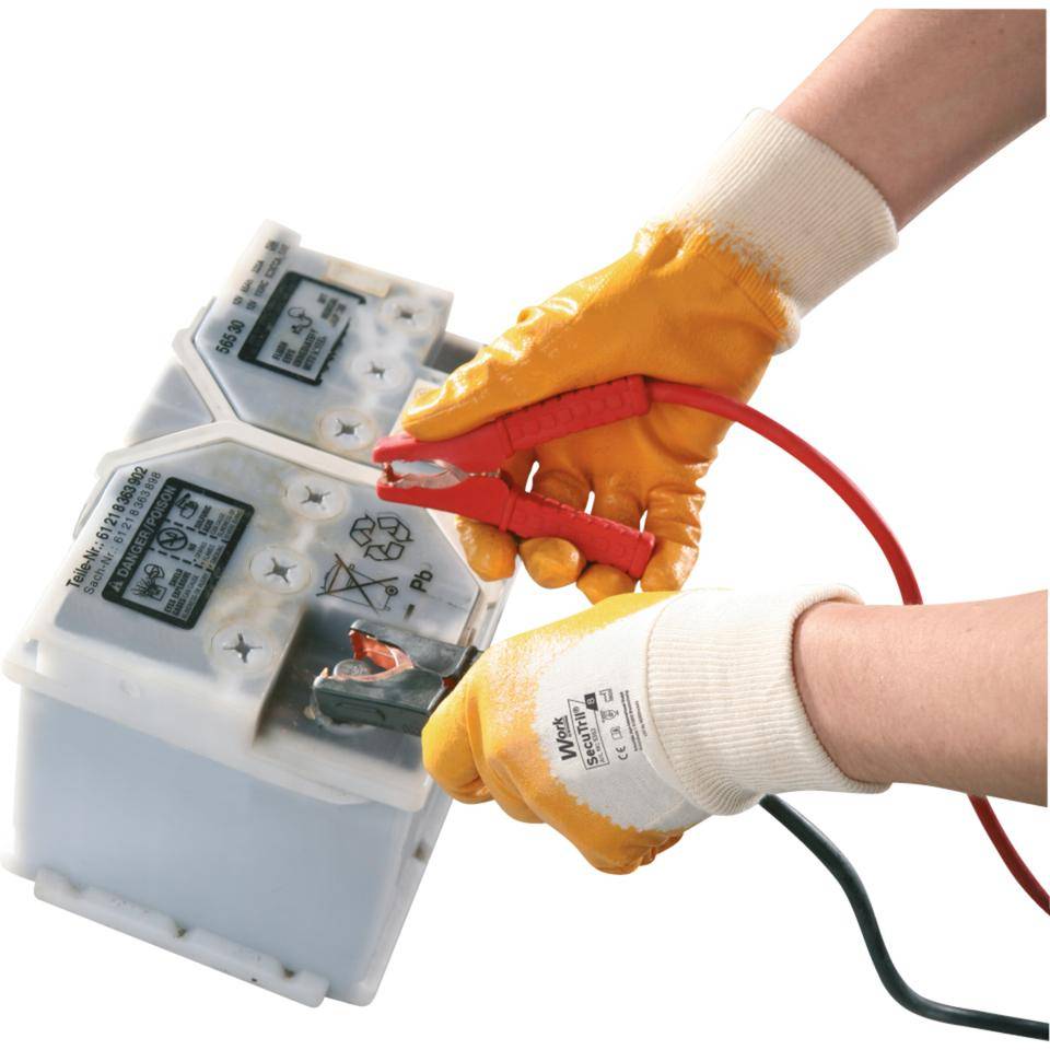 Work Schutzhandschuh SecuTril®, gelb, Baumwolltrikot, Nitril, Größe 10, EN 388, Kat. II-1