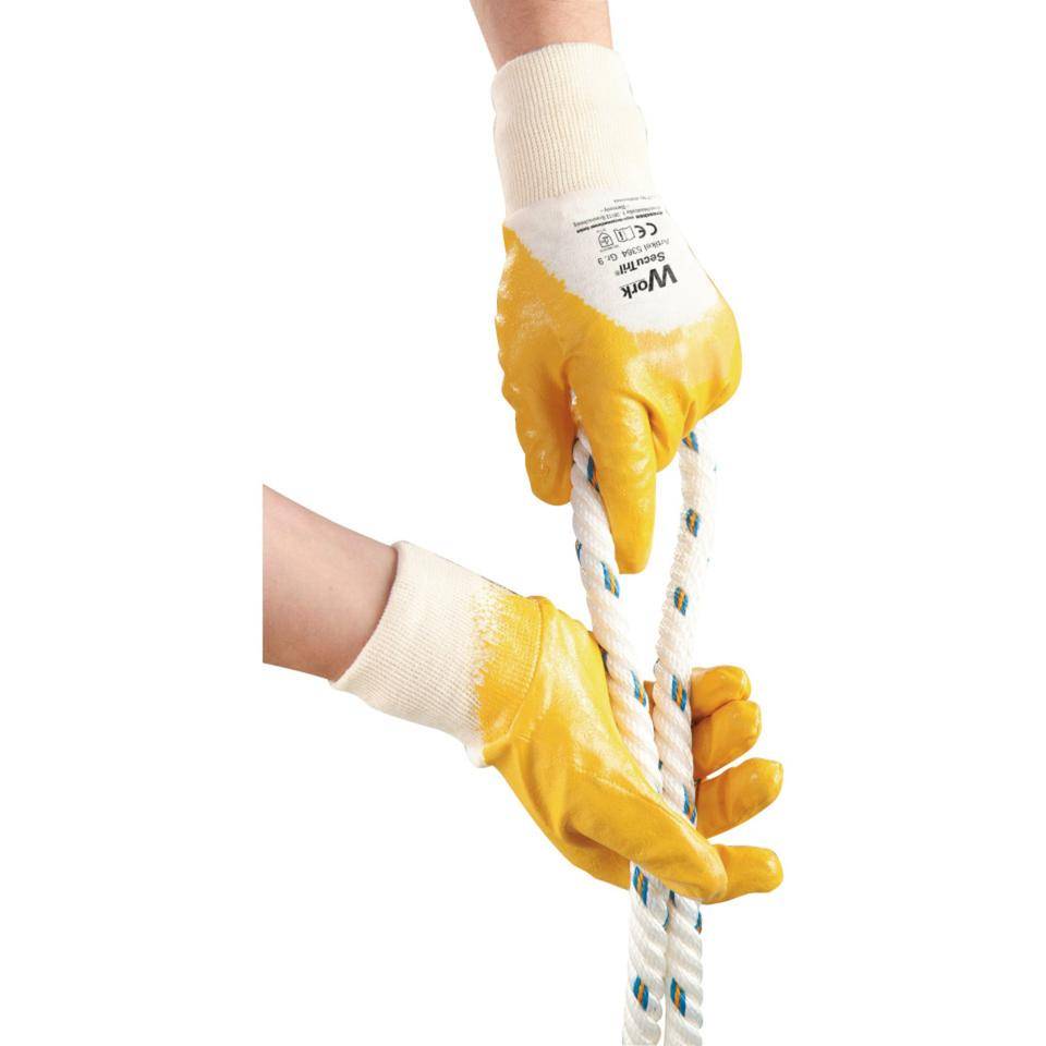 Work Schutzhandschuh SecuTril®, gelb, Baumwolltrikot, Nitril, Größe 10, EN 388, Kat. II-3