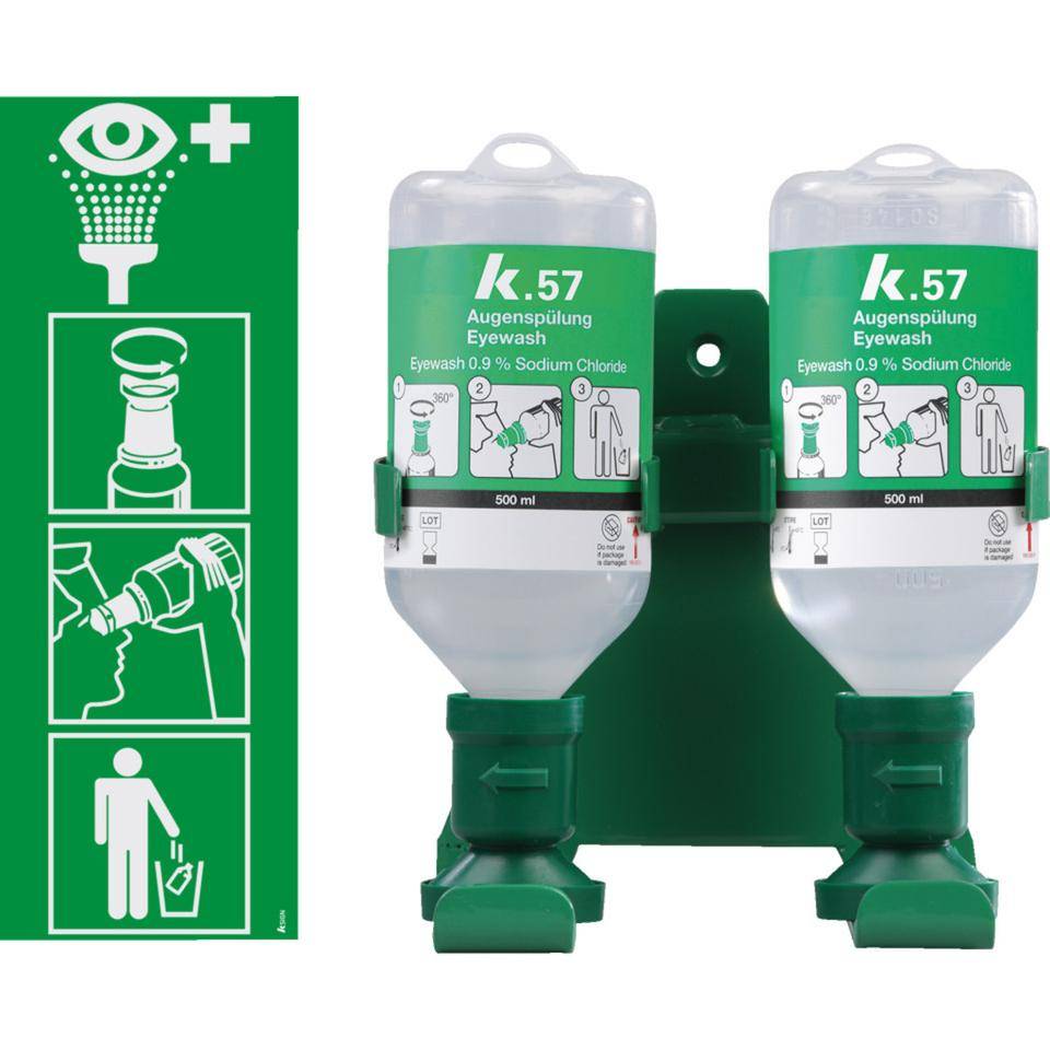 K.57 Augenspülstation mit Doppelhalterung, zur Wandmontage, 2x500ml/Flasche-0