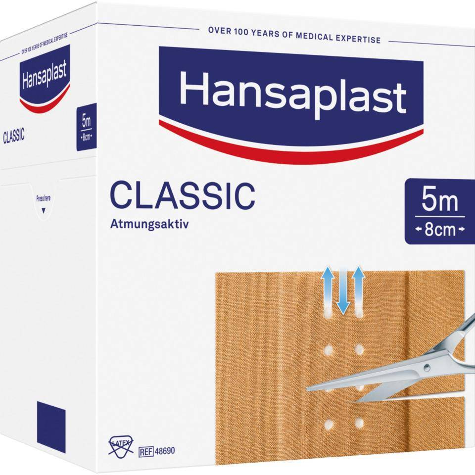 Hansaplast® Classic-Pflaster, luftdurchlässig, für normale Haut,8cm, 5m/Rolle-0