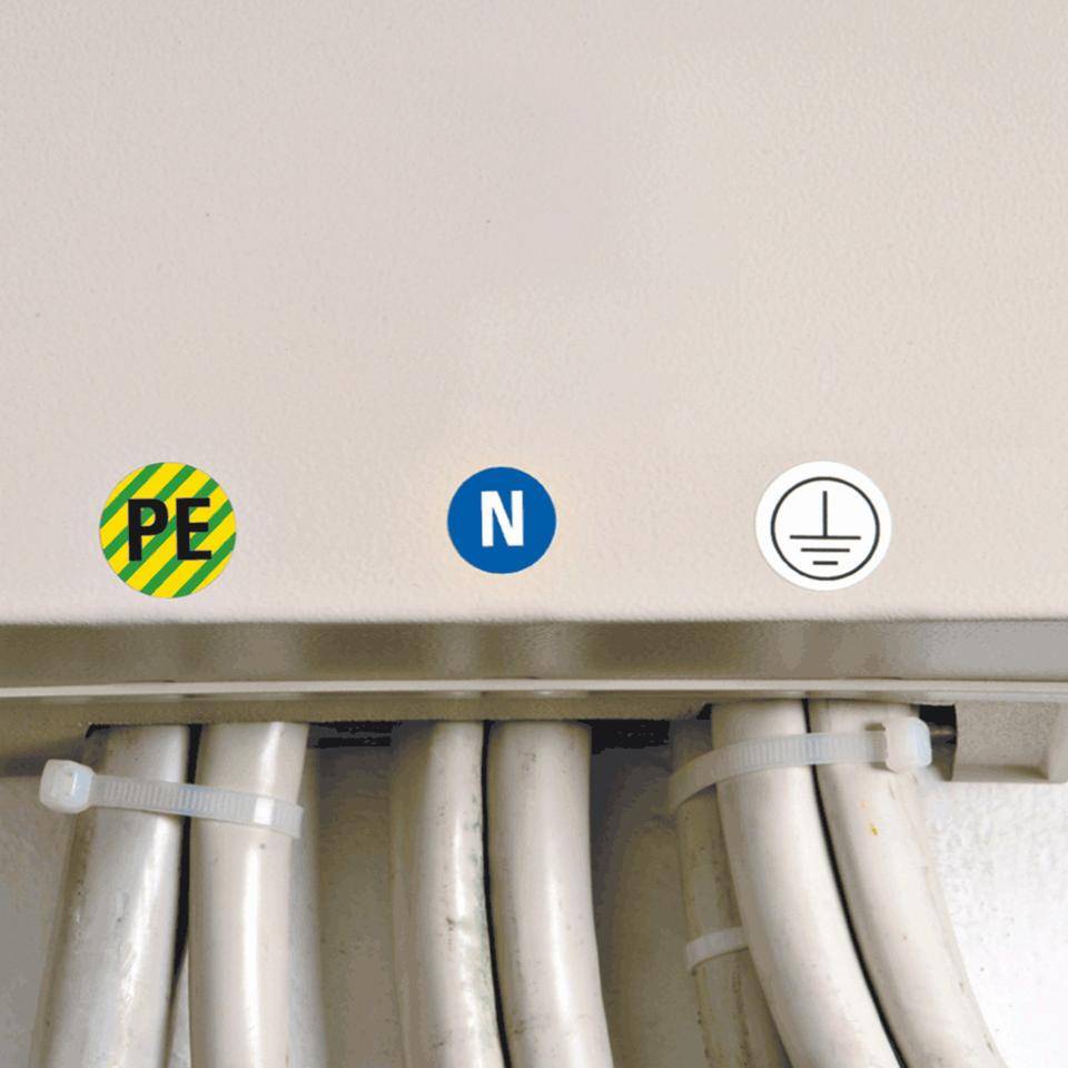 Leiterkennzeichen N Neutralleiter, RoHS-konform, Folie, selbstklebend, Ø 12,5mm, 20/Bogen, DIN EN 60445 / IEC 60417-2