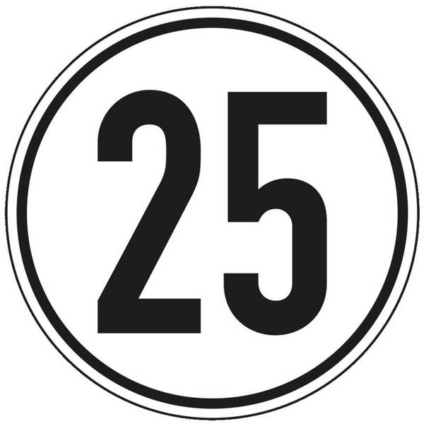 Geschwindigkeits-Schild 25 km/h, StVZO § 58, Folie, selbstklebend, Ø 200mm