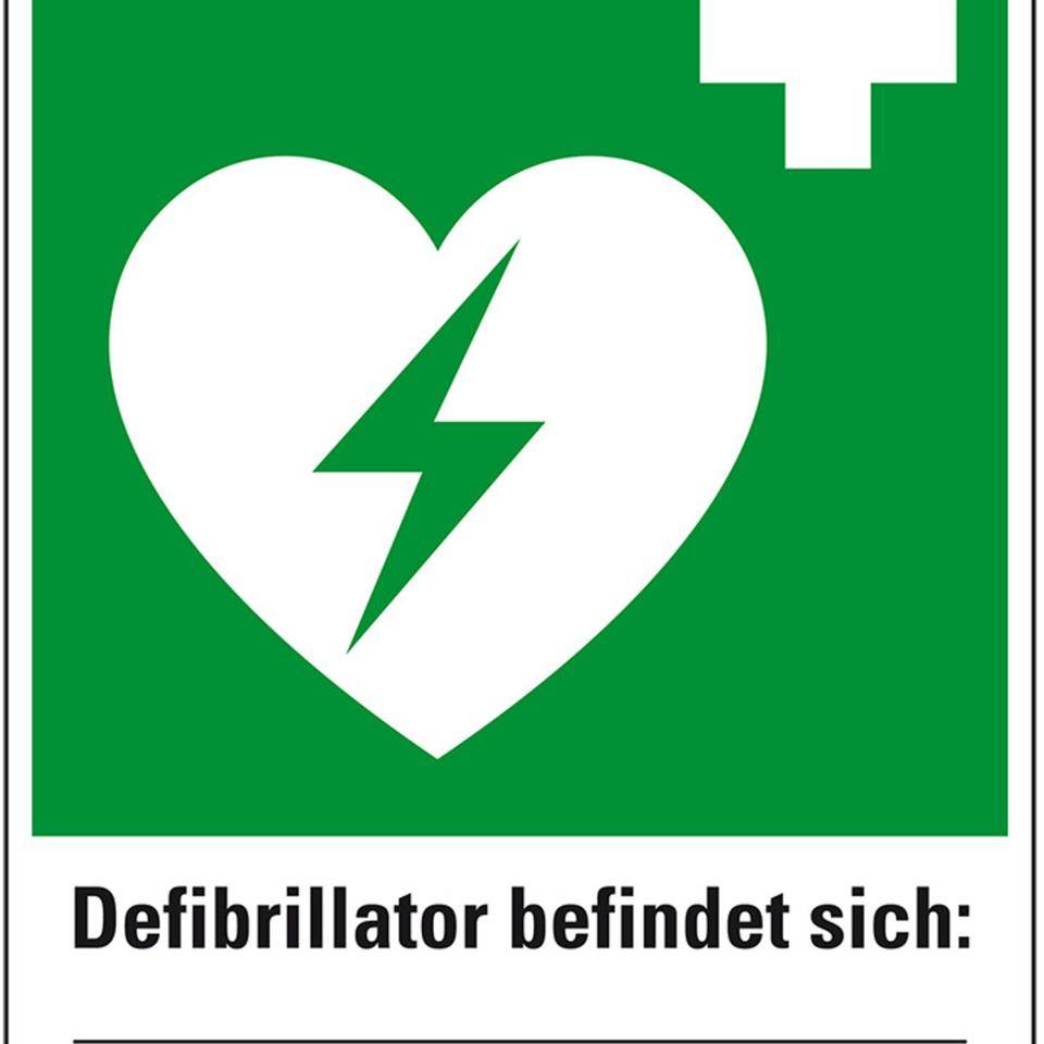 Rettungs-Kombischild Defibrillator befindet sich, Kunststoff, 300x400mm, ASR A1.3, DIN EN ISO 7010 E010 und D-E017-0