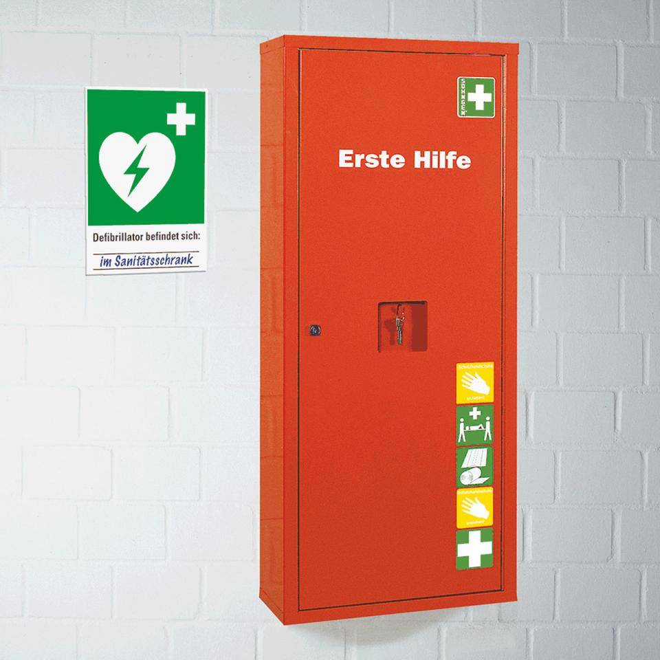 Rettungs-Kombischild Defibrillator befindet sich, Kunststoff, 300x400mm, ASR A1.3, DIN EN ISO 7010 E010 und D-E017-1